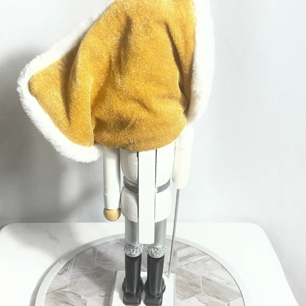 White Silver Gold Faux Fur Nutcracker King 15 Inch Christmas Decor Figurine